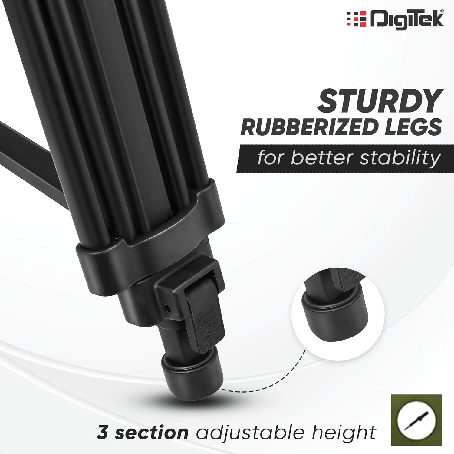 Digitek ® Professional Video Aluminium Tripod with Multipurpose Head for Low Level Shooting, Panning for All DSLR Camera, Maximum Height 5.10 Feet, Load Capacity 15kgs (DTR-510VD PRO PLUS, 70 Inch)