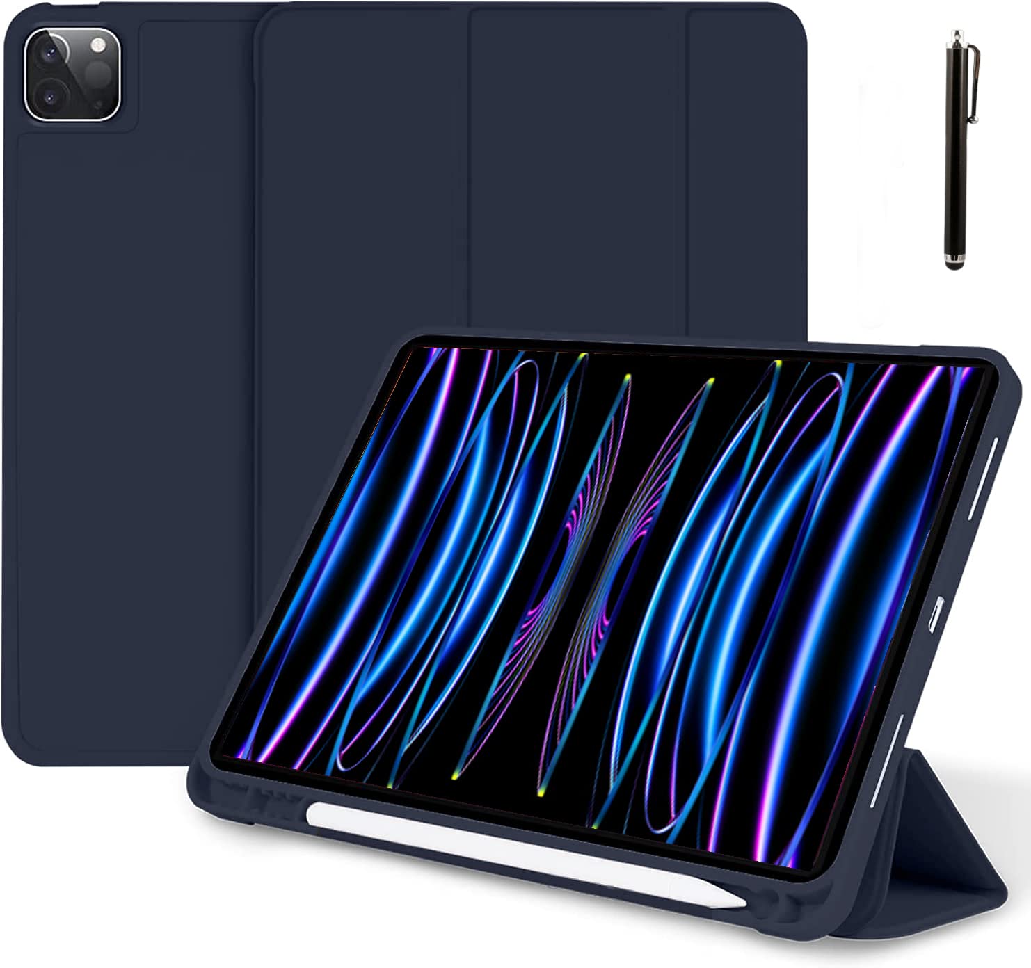 ProElite Smart Case for iPad Pro 12.9 inch 2022/2021 6th/5th Generation [Auto Sleep/Wake Cover] [Left Side Pencil Holder] [Soft Flexible Case with Stylus ] Recoil Series - Dark Green
