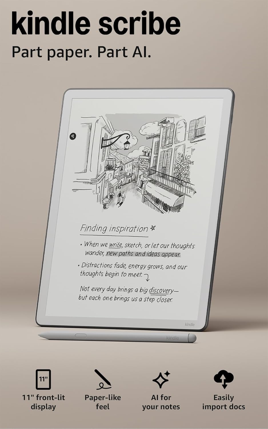 Amazon Kindle Scribe 32GB (newest model) — 11” paper-like display with front light — One notebook to replace them all — Write in notebooks, documents, and books. Includes Premium Pen - Graphite