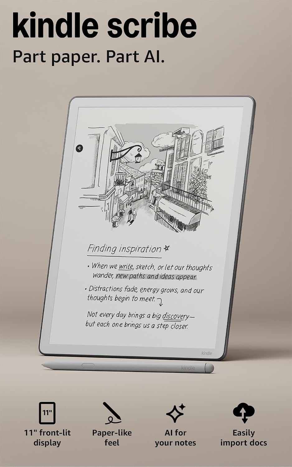 Amazon Kindle Scribe 32GB (newest model) — 11” paper-like display with front light — One notebook to replace them all — Write in notebooks, documents, and books. Includes Premium Pen - Graphite