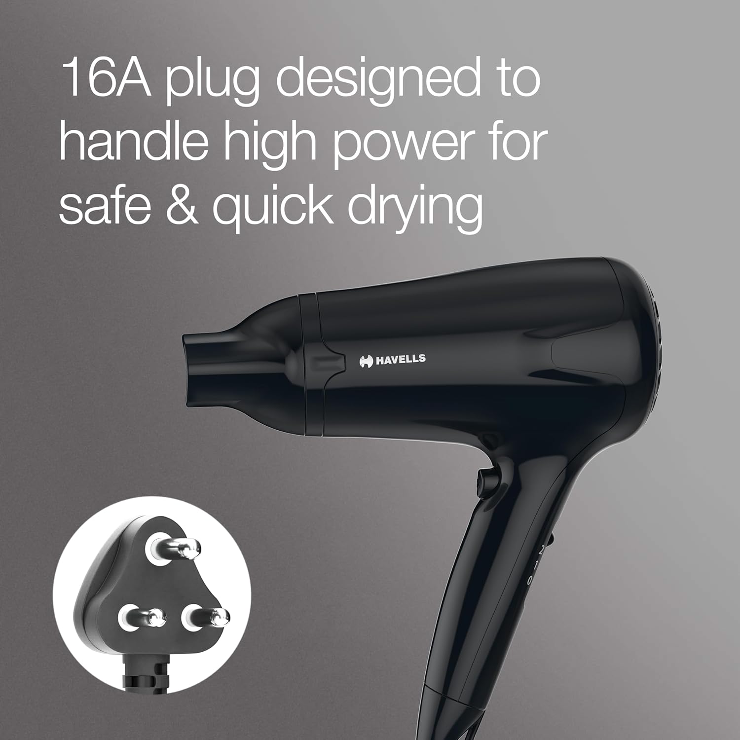 Havells HD3162 Men's 1565 Watts Powerful Hair Dryer with Thin Concentrator and Cool Shot Button; Heat Balance Technology (Black)