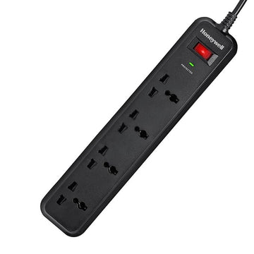 Honeywell Surge Protector, 4 Universal Sockets,15000Amp, 2 Meter Cord, Device Secure, Automatic Overload Protection, Spike Guard/Extension Board, Master Switch ( Black )