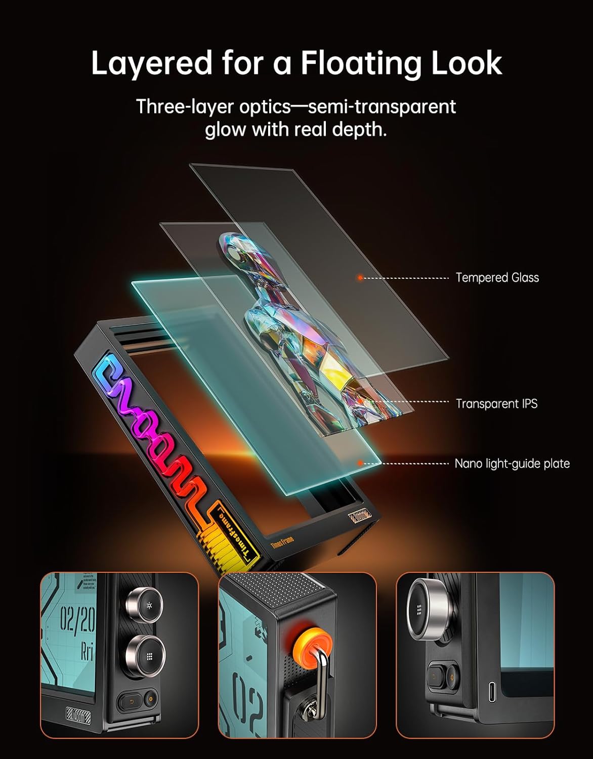 Divoom Times Frame-10.1" Digital Picture Frame Transparent IPS Smart Linux OS with RGBLED Rotary Knob WiFi 64GB 400+Clock Faces Widget 50+API Feeds Gift Mode Pixel Art Community Personalized Display