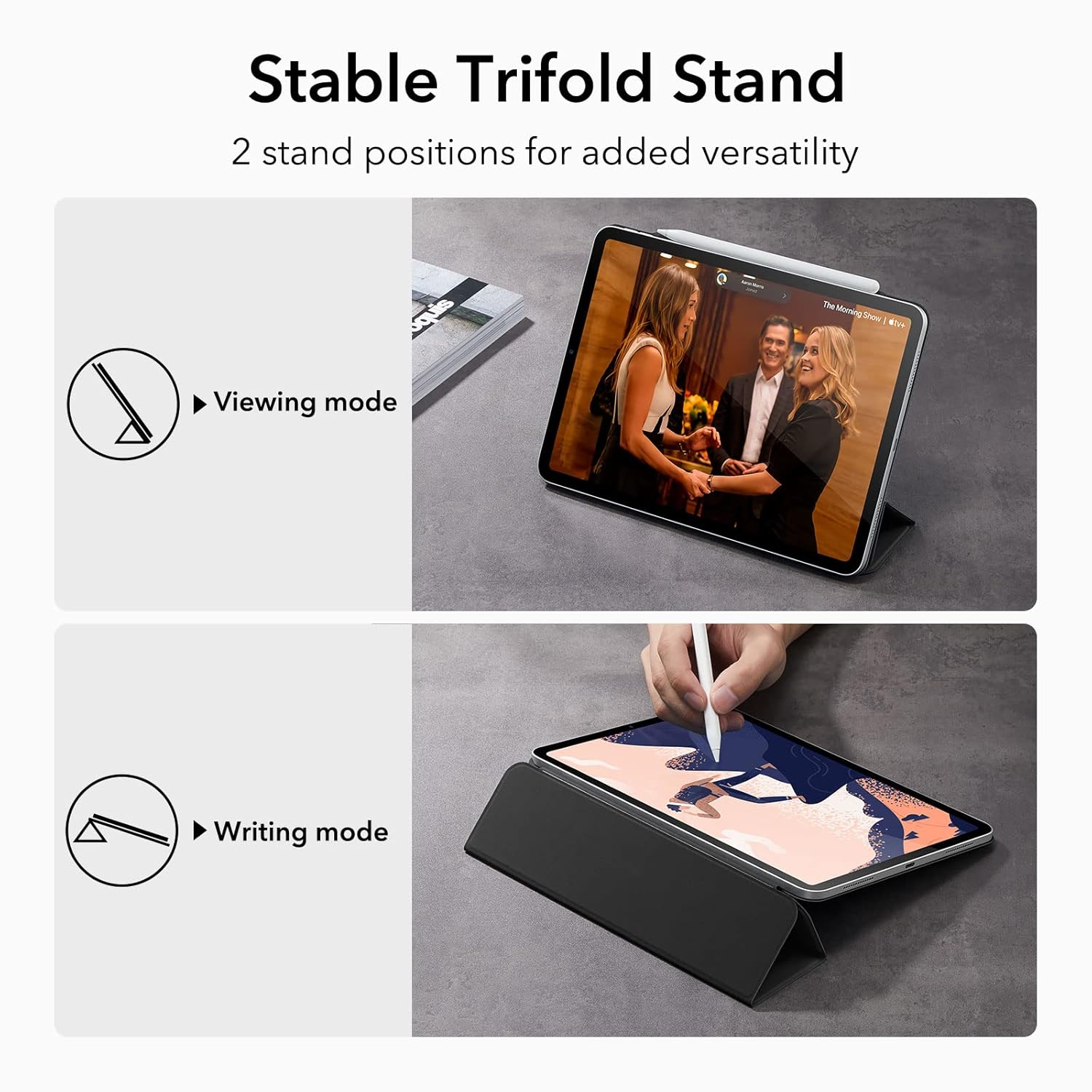 ESR for iPad Pro 12.9 inch Cover (2022/2021/2020, 6th/5th/4th Generation), iPad Air 13 inch Case 2025/2024, Convenient Magnetic Attachment, 2-Way Stand, Rebound Magnetic Case, Black