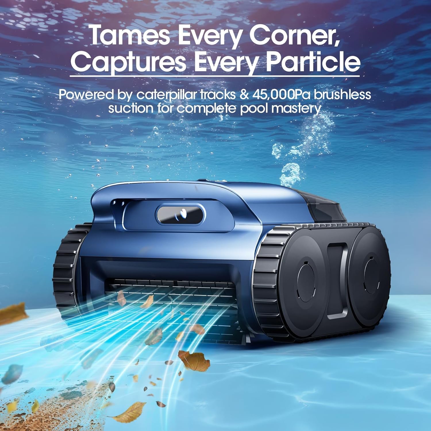 RERIOU Cordless Robotic Pool Vacuum, Pool Cleaner with Track Drive, Sonar Navigation, 180W Brushless Motor, Wall Waterline Climbing, 150-Min Runtime, for Inground Above Ground 2150 Sq. Ft.