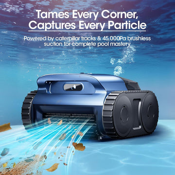 RERIOU Cordless Robotic Pool Vacuum, Pool Cleaner with Track Drive, Sonar Navigation, 180W Brushless Motor, Wall Waterline Climbing, 150-Min Runtime, for Inground Above Ground 2150 Sq. Ft.