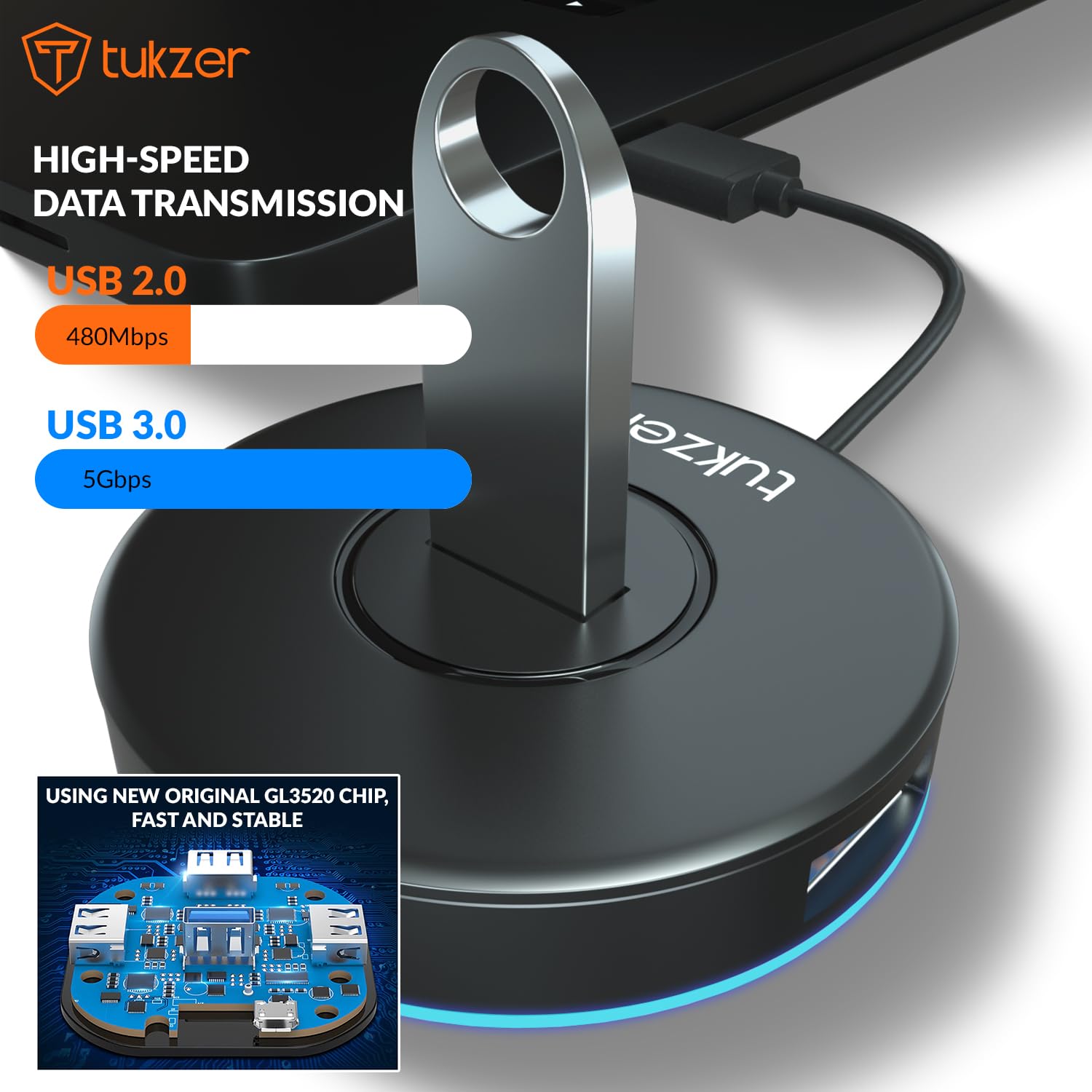 Tukzer 4-Ports USB A to USB 3.0 HUB with High-Speed Data Transfer & Fast Charging| Compatible for MacBook, Mac Mini, iMac Pro, Microsoft Surface, UltraBooks, Laptops, Notebooks & Desktops (Black)