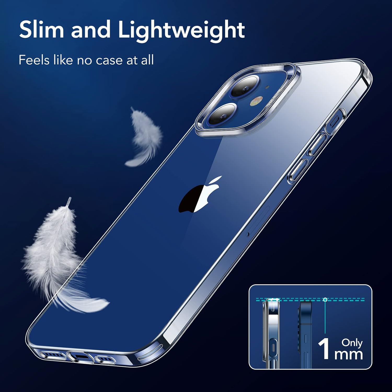 ESR for iPhone 12/12 Pro Case, Shockproof Drop Protection, Project Zero Series, TPU, Yellowing-Resistant, Slim and Thin, Transparent Back Cover, Clear