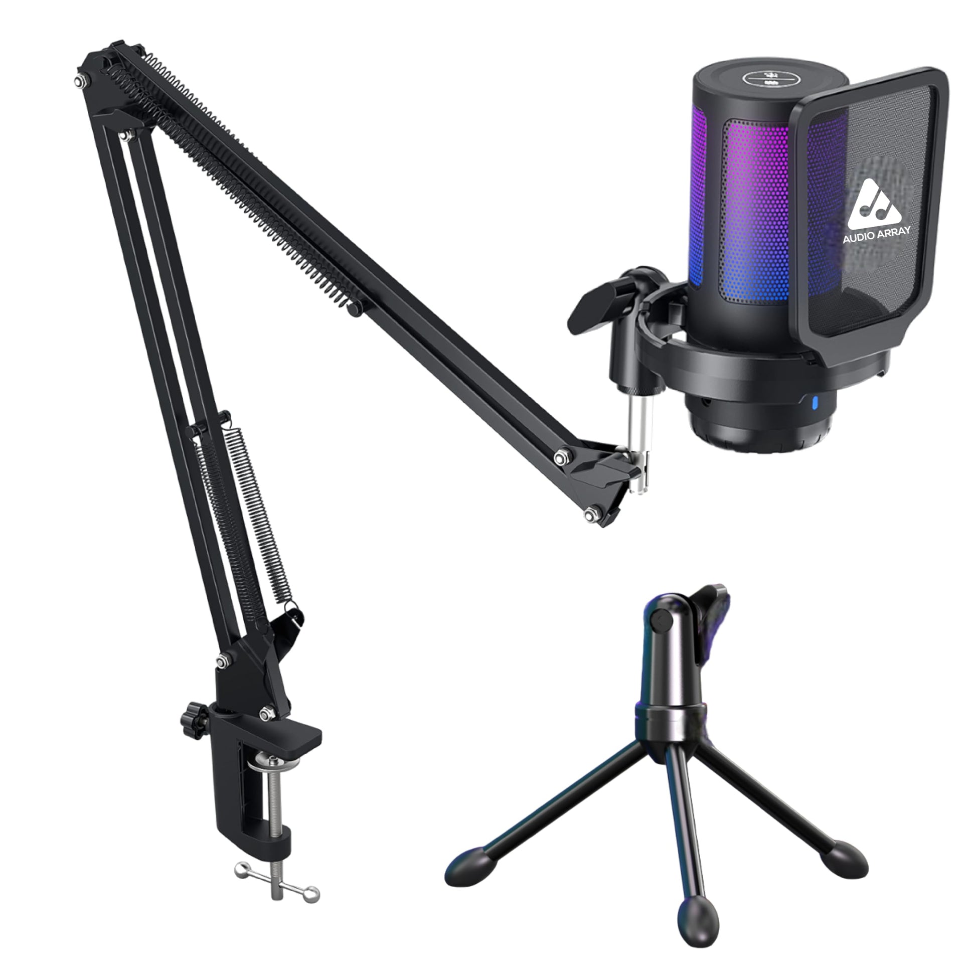 Audio Array AM-C1 USB Condenser Microphone Kit | 192kHz/24bit | BoomArm, Pop Filter, Mic Cover, Shock Mount, Tripod & 2.5M USB Cable | Podcasting, Gaming, Singing & Live Streaming