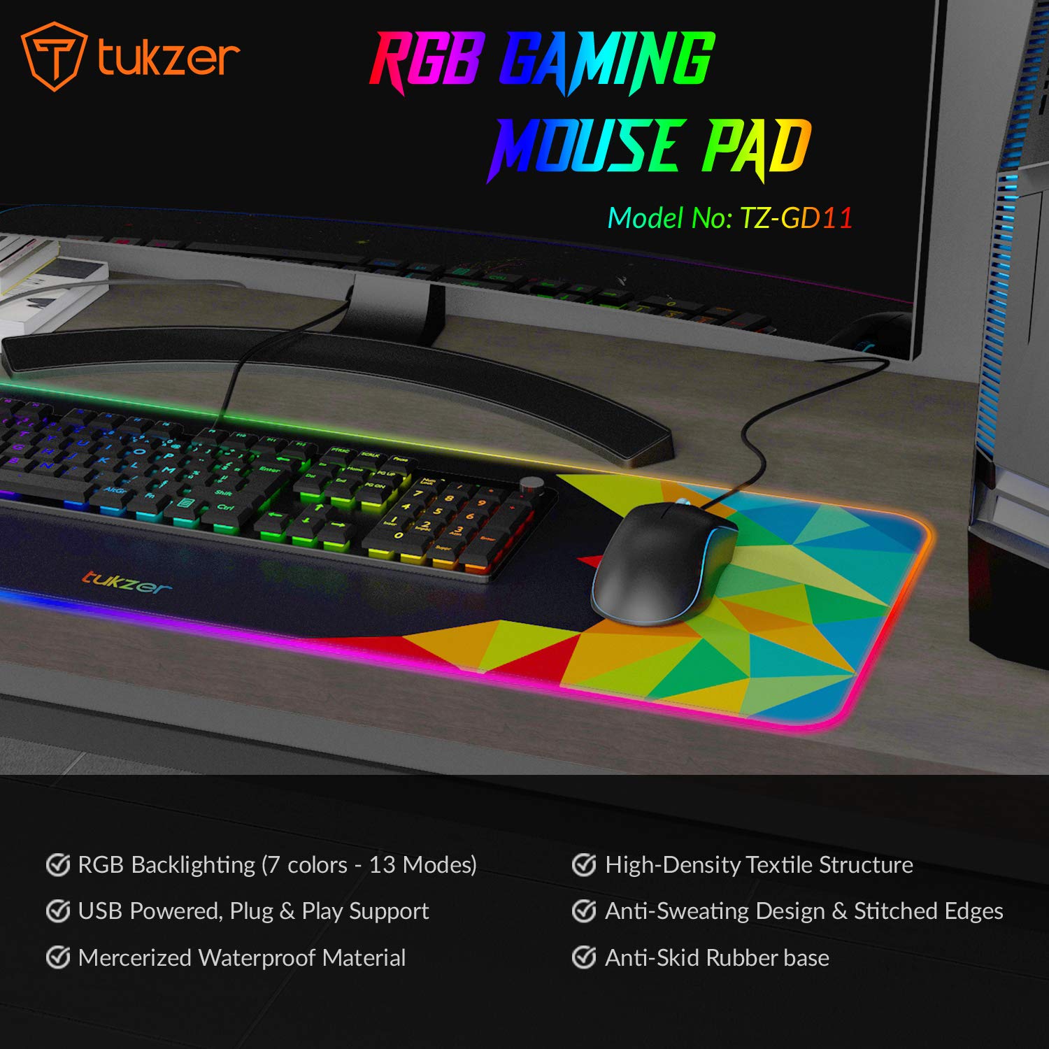 Tukzer RGB RETRO Extended Gaming Mouse Pad, High-Speed Mouse Tracking & Control | with LED Glowing Backlight 13 Lighting Modes| Desk Mat for Computer Laptop Keyboard (795mm x 298mm x 3.45mm, Abstract)