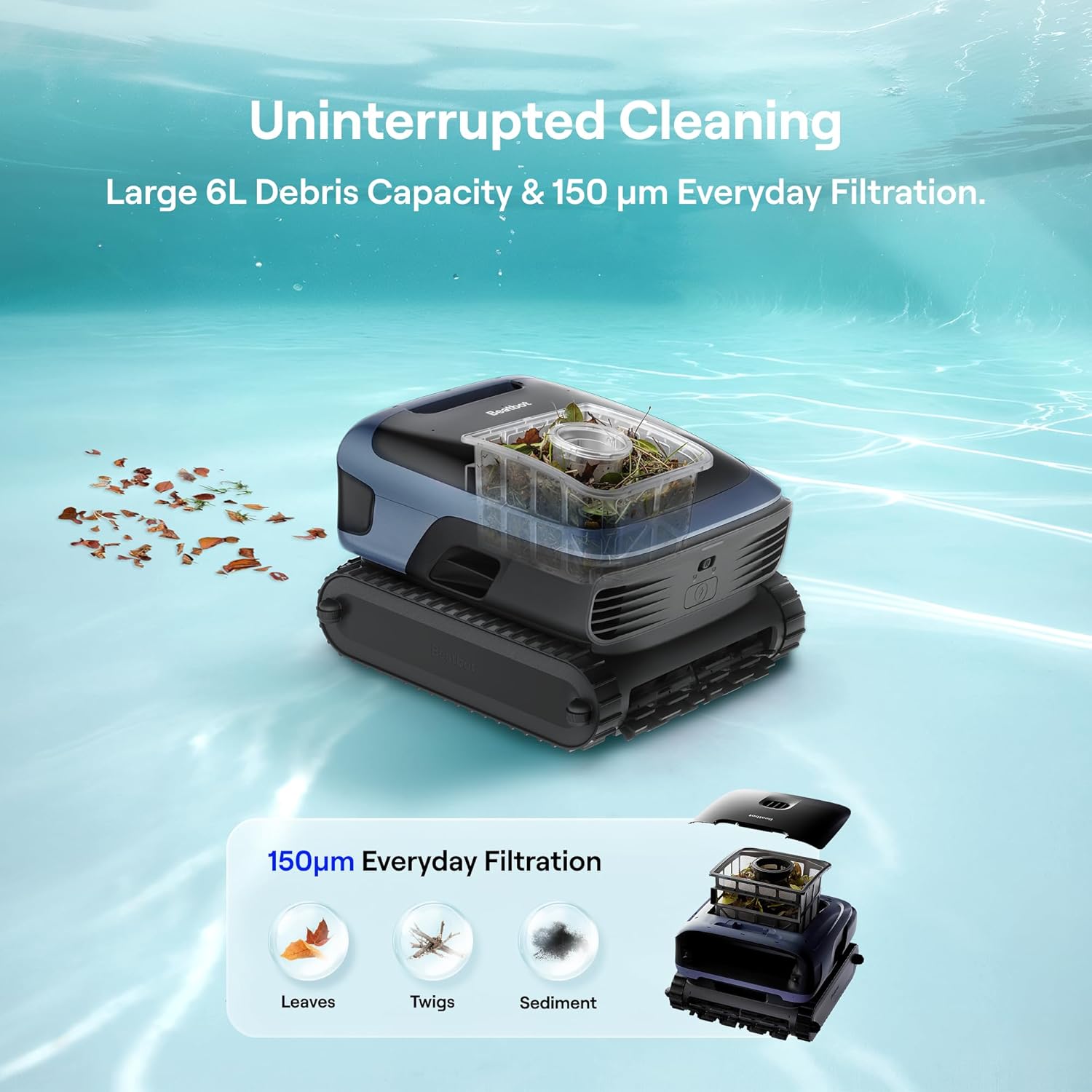 (2026 New) Beatbot Sora 70 Pool Vacuum Robot, 360° Top-to-Bottom Cleaning, Smart Surface Parking, 6L Capacity, 6800GPH Super Power for Above & In-Ground Pools Up to 3,200 sq. ft, Midnight Blue