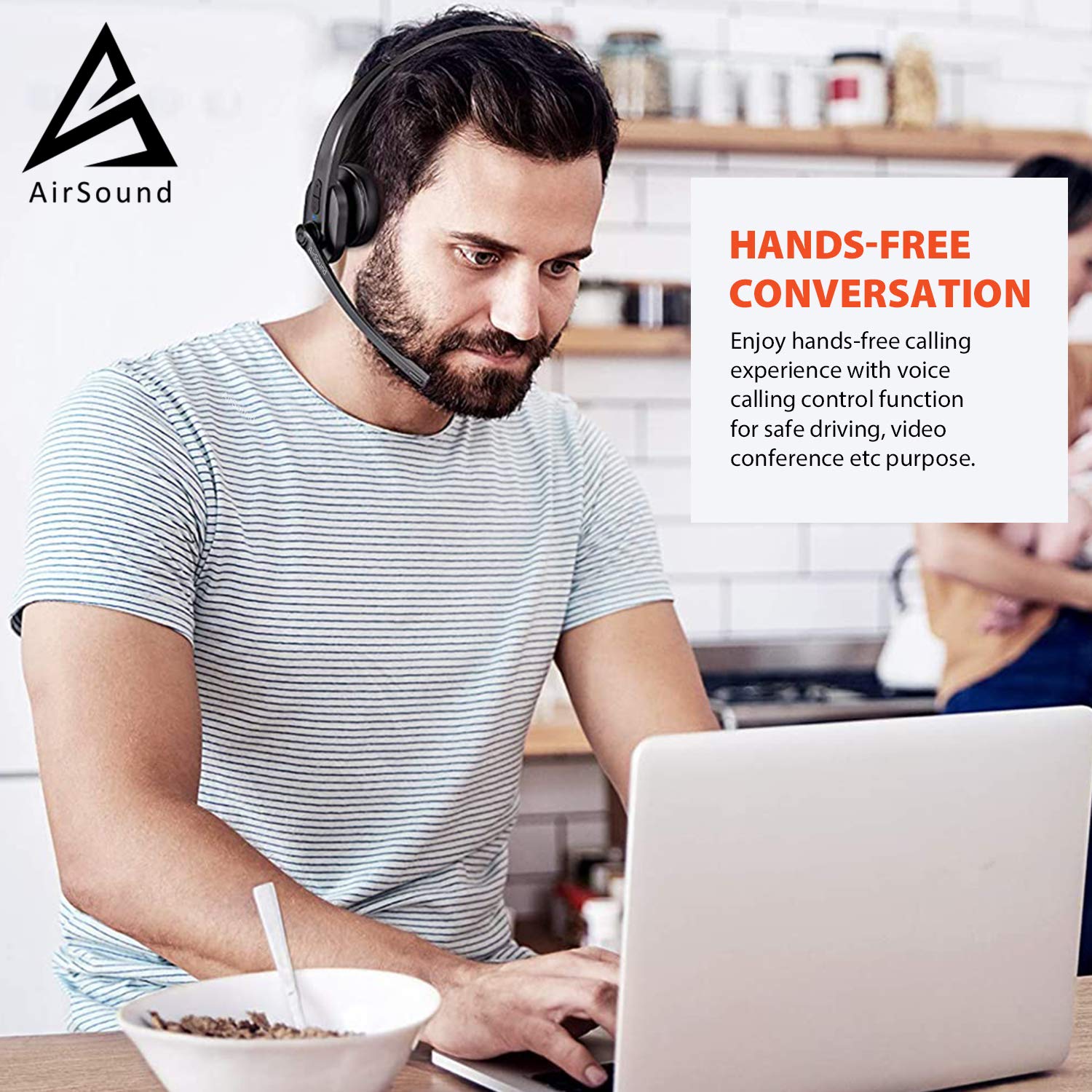 AirSound M99 Pro Bluetooth V5.0 Wireless Headset | Flexible Microphone, for Conference Calls, 24 Hr Talk Time, CVC 8.0 Noise-Cancelling On-Ear for Office Business Online Meeting, Call Centre.