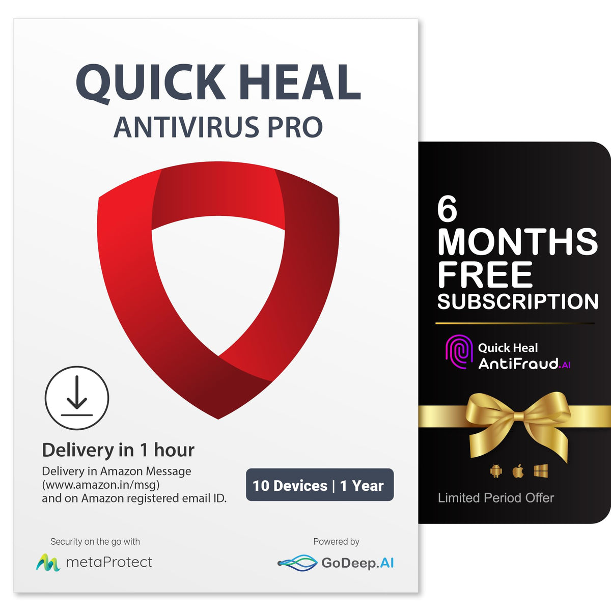 Quick Heal Antivirus Pro | Windows PC/Laptop | 1 PC, 1 Year | AI-Based Virus Protection | Email Delivery in 1 hr |+ 6 month AntiFraud.AI for IOS/Android