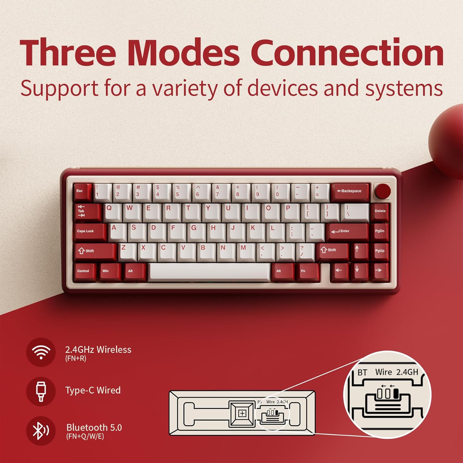 OOCTPK Chilkey Foxy65 Mechanical Keyboard with Knob, Gasket Mount 65% Aluminum Wireless Mechanical Keyboard, BT5.0/2.4GHz/USB-C, Hot Swappable, RGB Backlit Computer Custom Key Board for PC
