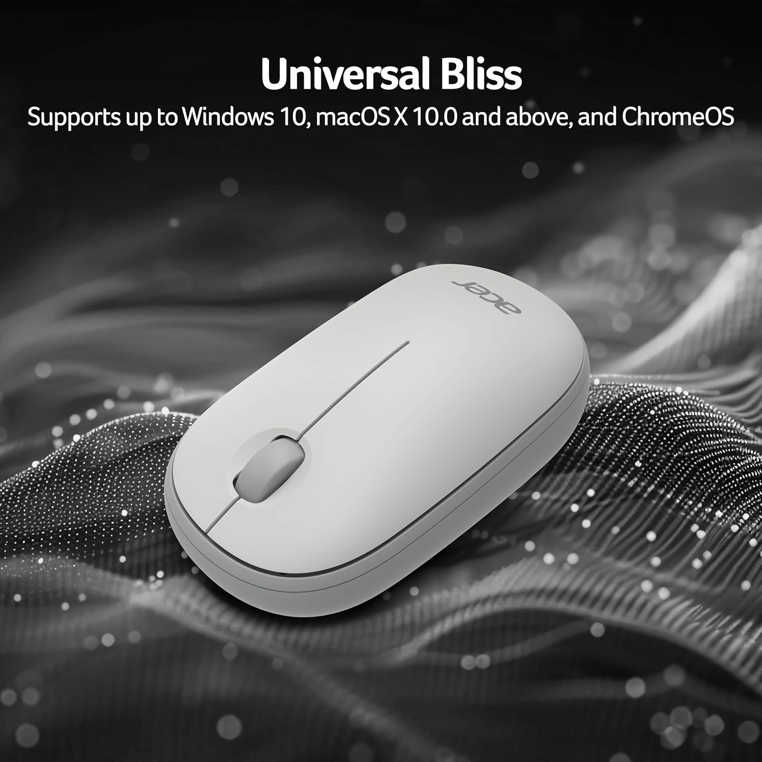 Acer Bubble Wireless Mouse AMR100 | 2.4GHz Silent Click | 1600 DPI | Ergonomic | AA Battery | Win8/10/11 | Compact Lightweight Design | Color: White/Grey