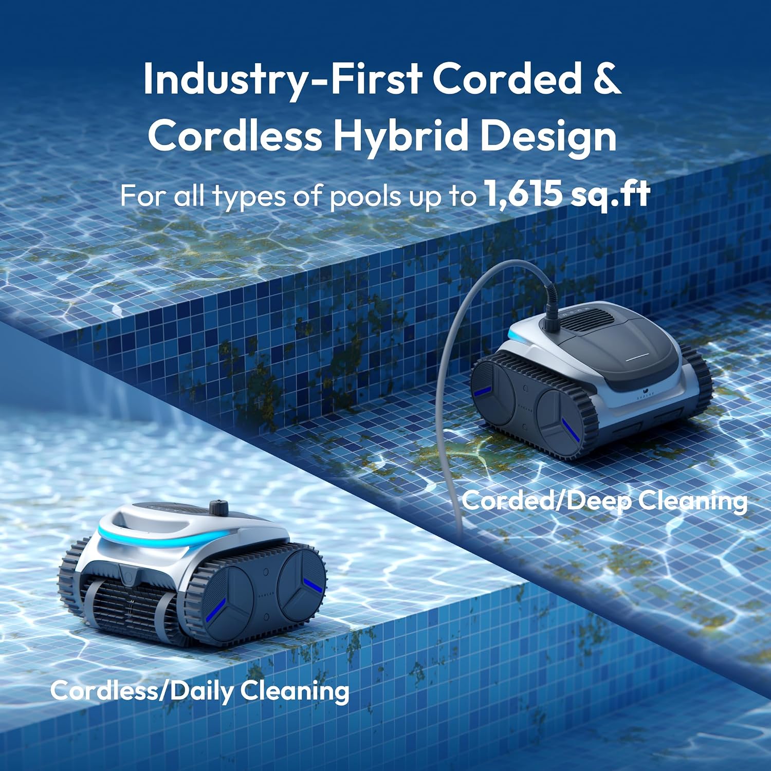 (2026 Upgrade) BUBLUE C20H Gen2 Pool Vacuum for Inground Pools, Corded & Cordless Hybrid Pool Cleaner Robot with Smart Navigation, APP Control, Clean Floor/Waterline for Pools Up to 1615 Sq.Ft, Silver