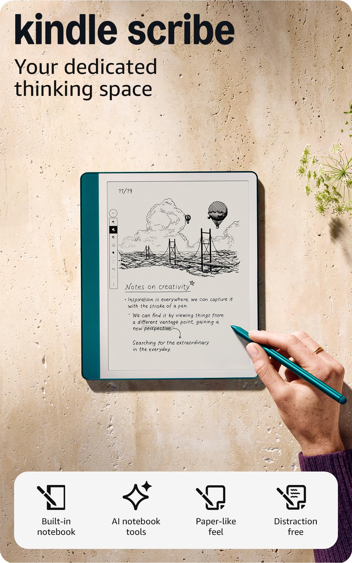 Amazon Kindle Scribe (16GB) - Your notes, documents and books, all in one place. With built-in AI notebook summarization. Includes Premium Pen - Tungsten + 3 months of Kindle Unlimited (with auto-renewal)