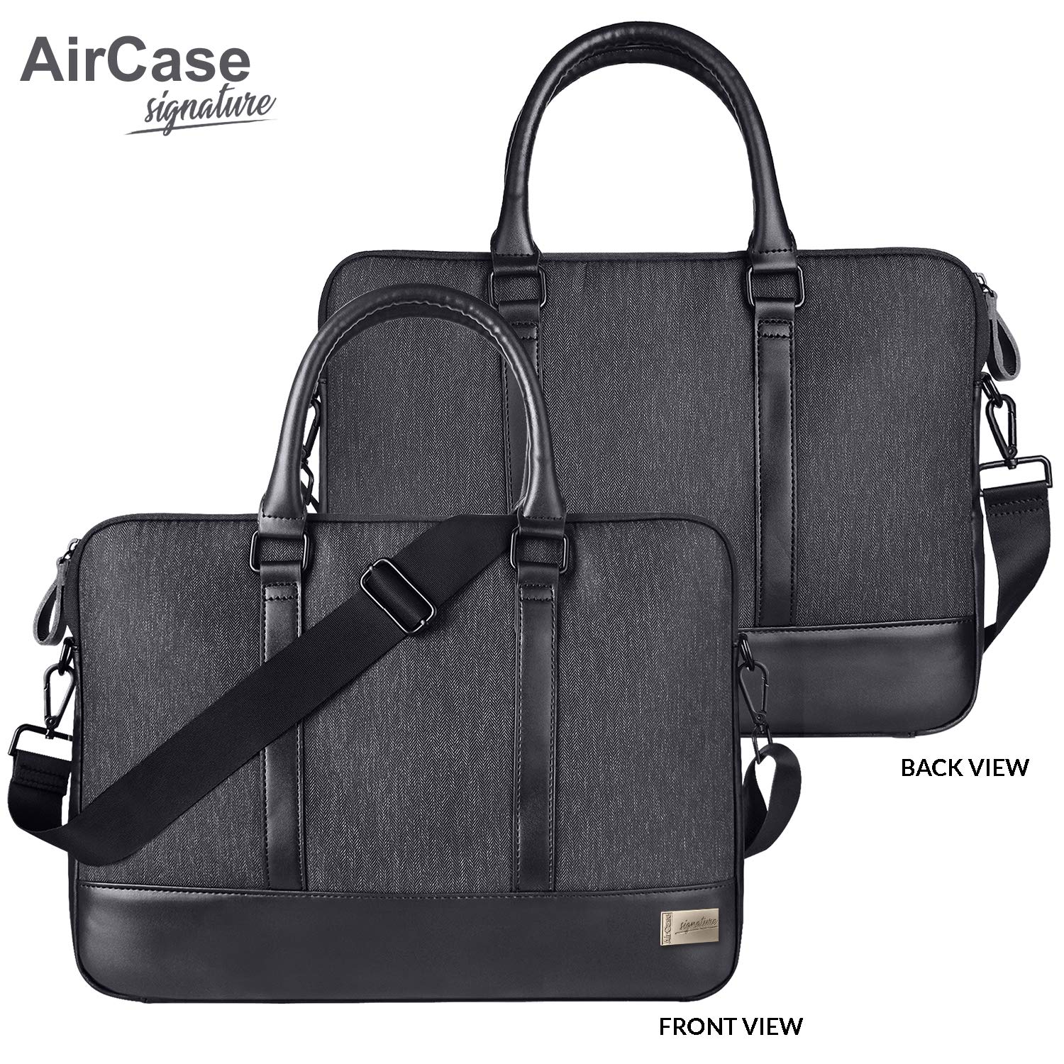 AirCase Polyester Signature CS65-13/33.02cm/14"/35.56cm/35.56cm Designer Laptop Messenger Bag, Premium, Water Resistant, for Office, Men and Women (Black)