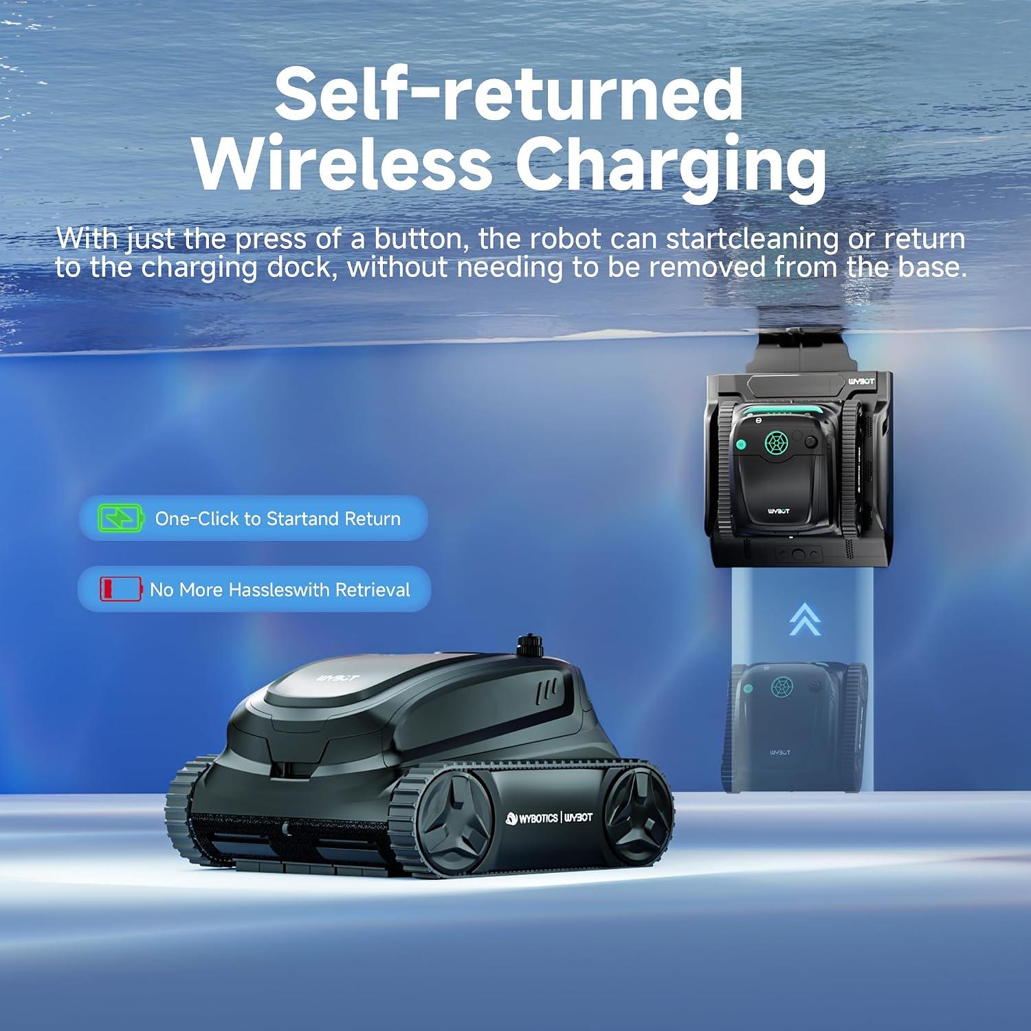 WYBOT S2 Solar Pool Vacuum Cleaner, Smart Auto Parking, Dual Charging Modes, 3D Adsorption System, Brushless Motor, App Control, for In-Ground Pools up to 3,229 Sq.Ft, Black & Green