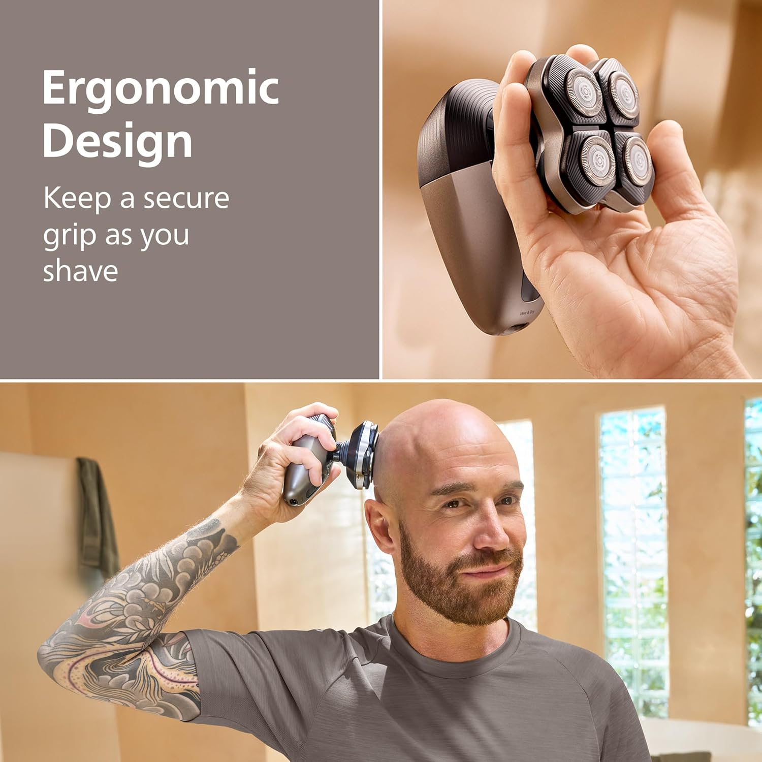 Philips Norelco Head Shaver Pro 9000 Series - Skull Shaver for Men and Women, 360° Flexing Head & ComfortCut Blades for Clean Shave, Gentle on Skin, Model HS9980/40