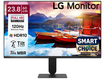 LG24U411A-BN Smartchoice 60 cm (24-inch) Full HD (1920 x 1080) IPS Monitor, 3-Side Virtually Borderless, 1ms MBR, 120Hz, sRGB 99%(Typ.), HDR10, Reader Mode, Flicker Safe, VGA, HDMI, Slim Stand, Black