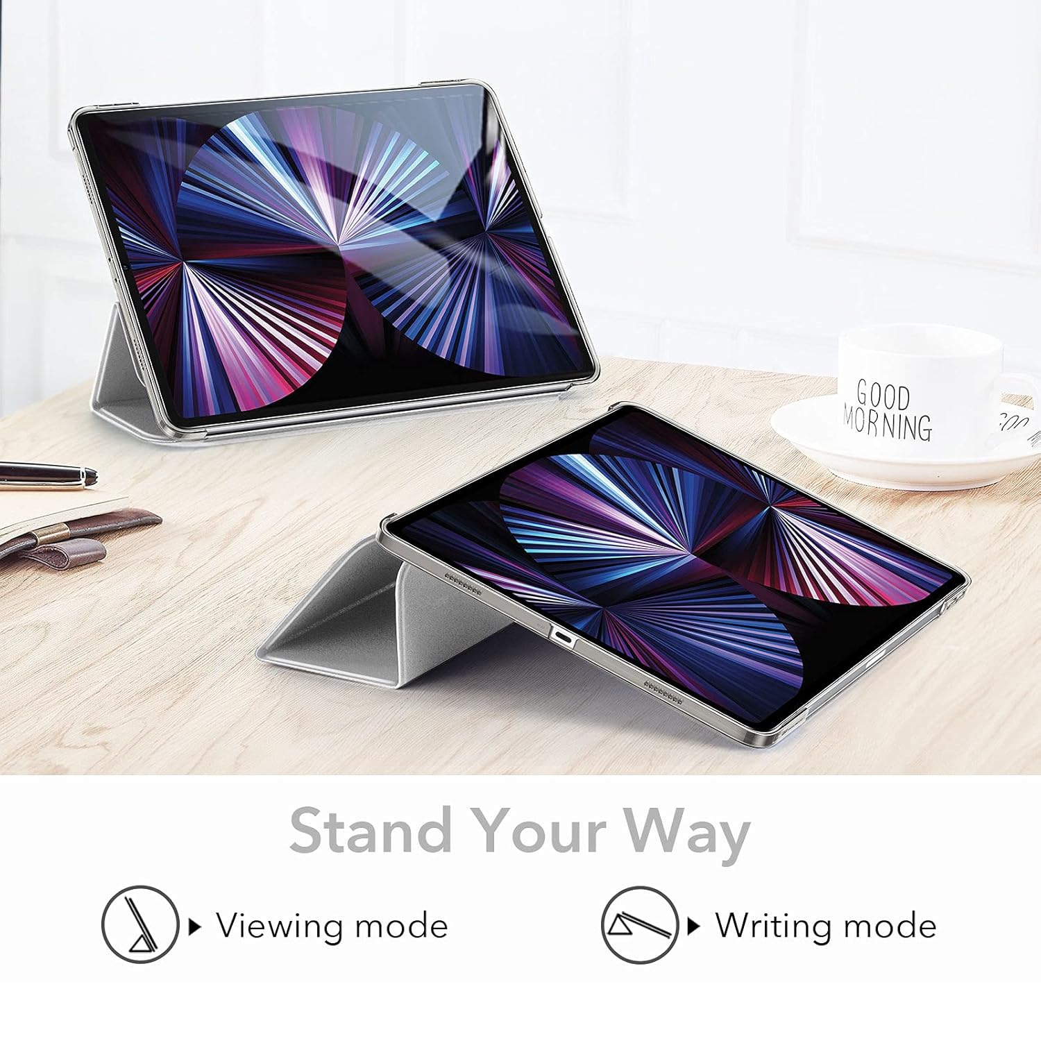 ESR Translucent Stand Case for iPad Pro 11 inch (2022/2021, 4th/3rd Gen), Cover with Clasp, Auto Sleep/Wake, Wireless Pencil 2 Charging, Ascend Trifold, Frosted Grey