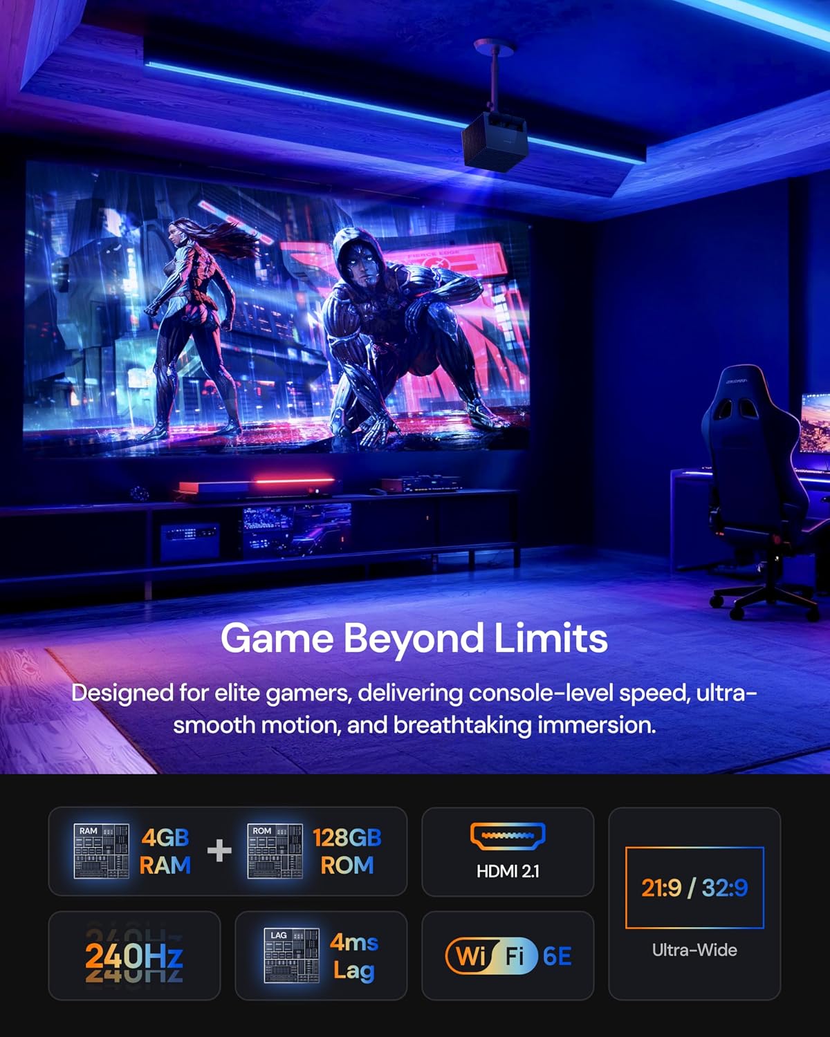 Valerion VisionMaster Pro2 Triple Laser Projector 4K,15000:1 Contrast, 0.9-1.5x Optical Zoom, 2X Multitasking Power, IMAX, HDR10+, GTV, 4ms Lag-Free Gaming, 3000 ISO Lumens, Google Home, Apple Homekit