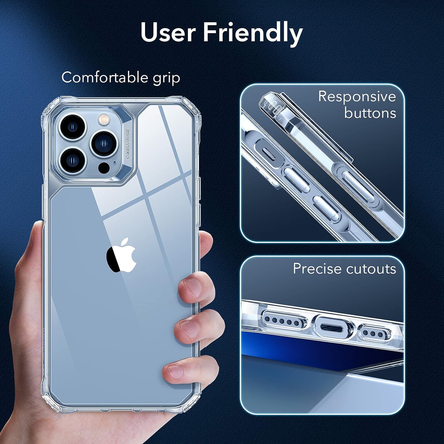 ESR TPU Air Armor Back Cover For iPhone 13 Pro Cover, Military-Grade Drop Protection, Shock-Absorbing Corners, Yellowing-Resistant Hard Back, Scratch Resistant, Clear