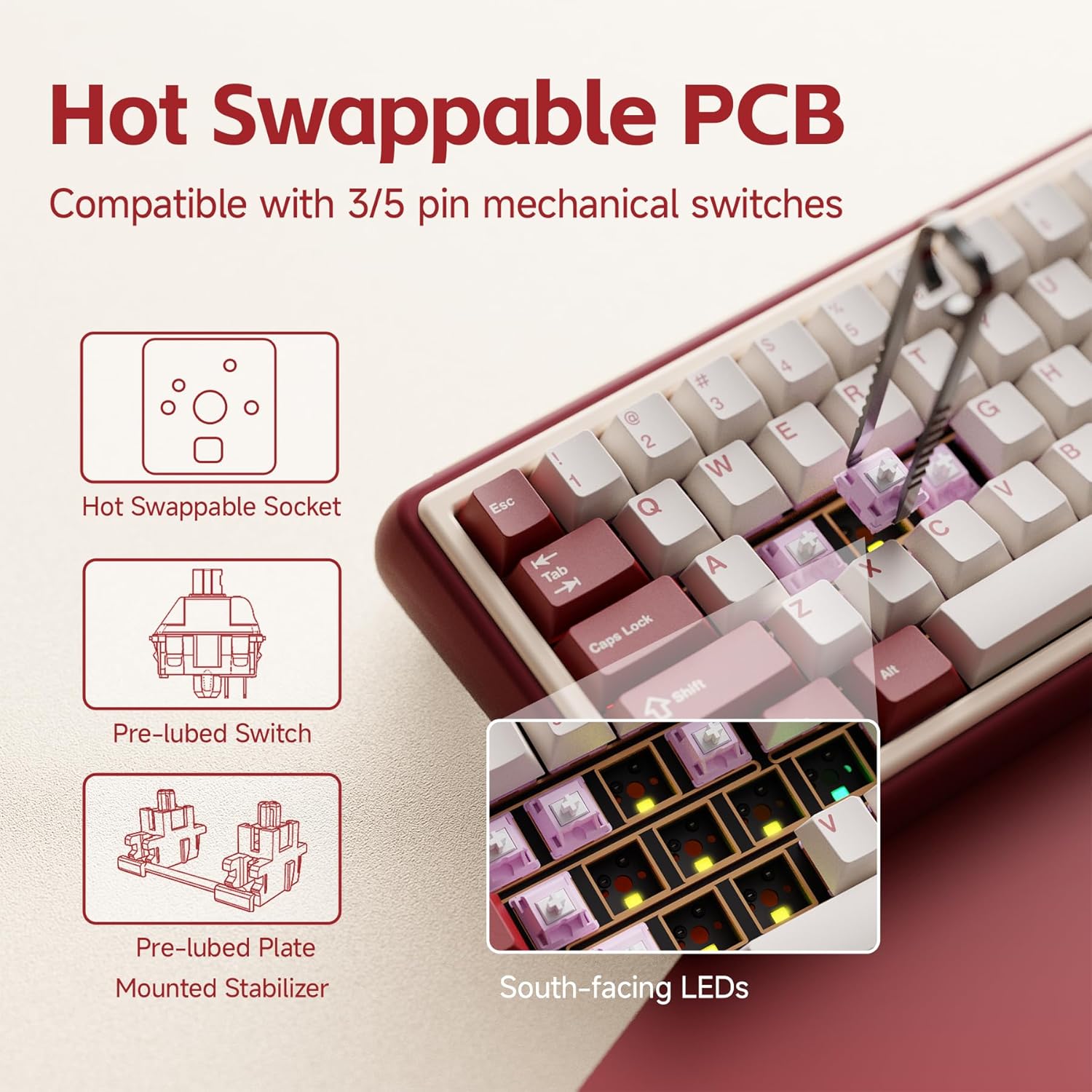 OOCTPK Chilkey Foxy65 Mechanical Keyboard with Knob, Gasket Mount 65% Aluminum Wireless Mechanical Keyboard, BT5.0/2.4GHz/USB-C, Hot Swappable, RGB Backlit Computer Custom Key Board for PC
