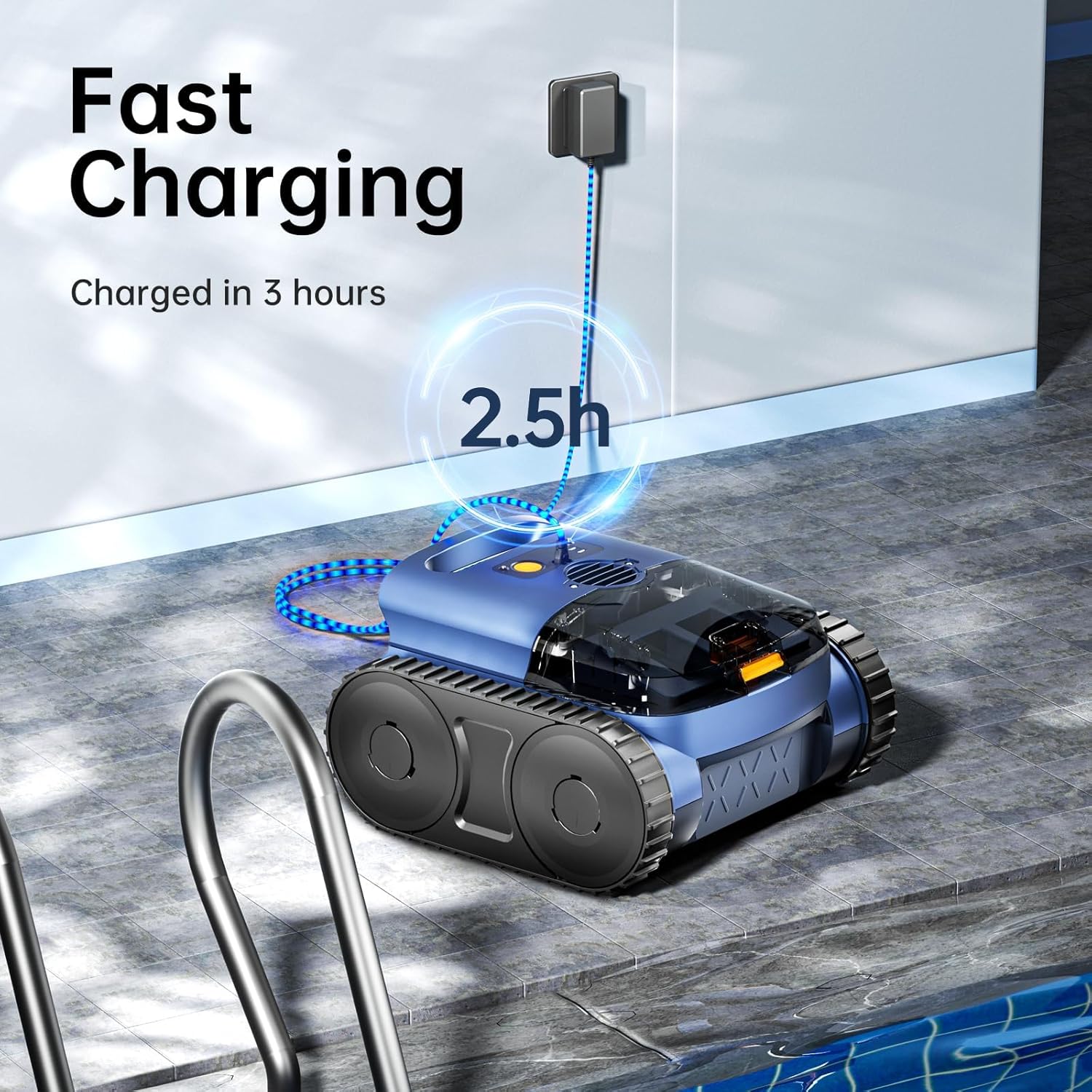 RERIOU Cordless Robotic Pool Vacuum, Pool Cleaner with Track Drive, Sonar Navigation, 180W Brushless Motor, Wall Waterline Climbing, 150-Min Runtime, for Inground Above Ground 2150 Sq. Ft.