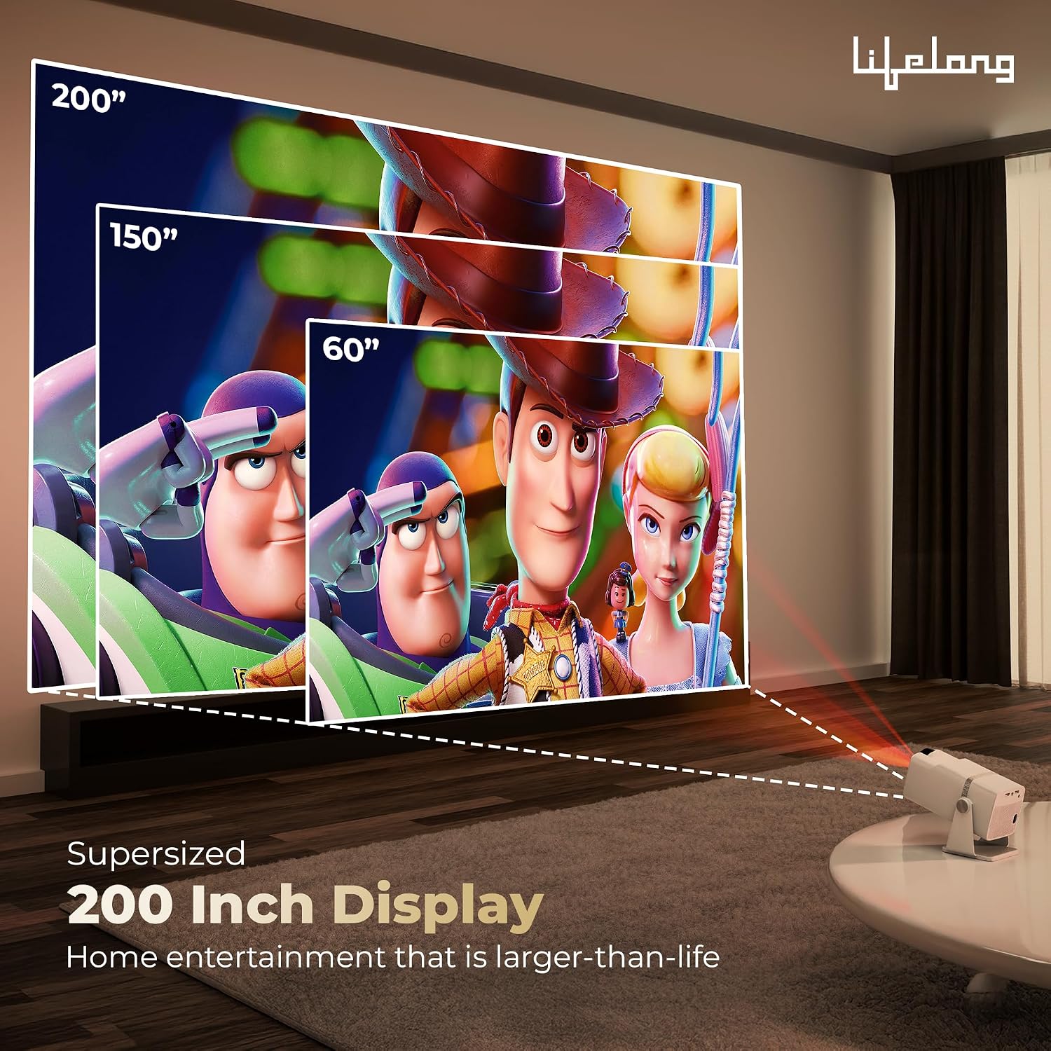 Lifelong Electronics Lightbeam X Smart Projector | Android, 1080P & 4K Ultra HD Support, 2X 3500 Lumens, 720p Native | For Room & Outdoors | All OTT Apps | WiFi/BT,Mirroring,USB,ARC,HDMI,180°,Speakers