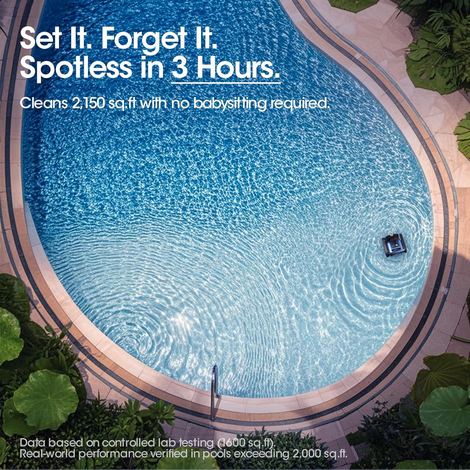 RERIOU Cordless Robotic Pool Vacuum, Pool Cleaner with Track Drive, Sonar Navigation, 180W Brushless Motor, Wall Waterline Climbing, 150-Min Runtime, for Inground Above Ground 2150 Sq. Ft.
