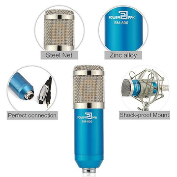 BM-800 Silica Gel Professional Condenser Microphone with Metal Shock Mount BLUE