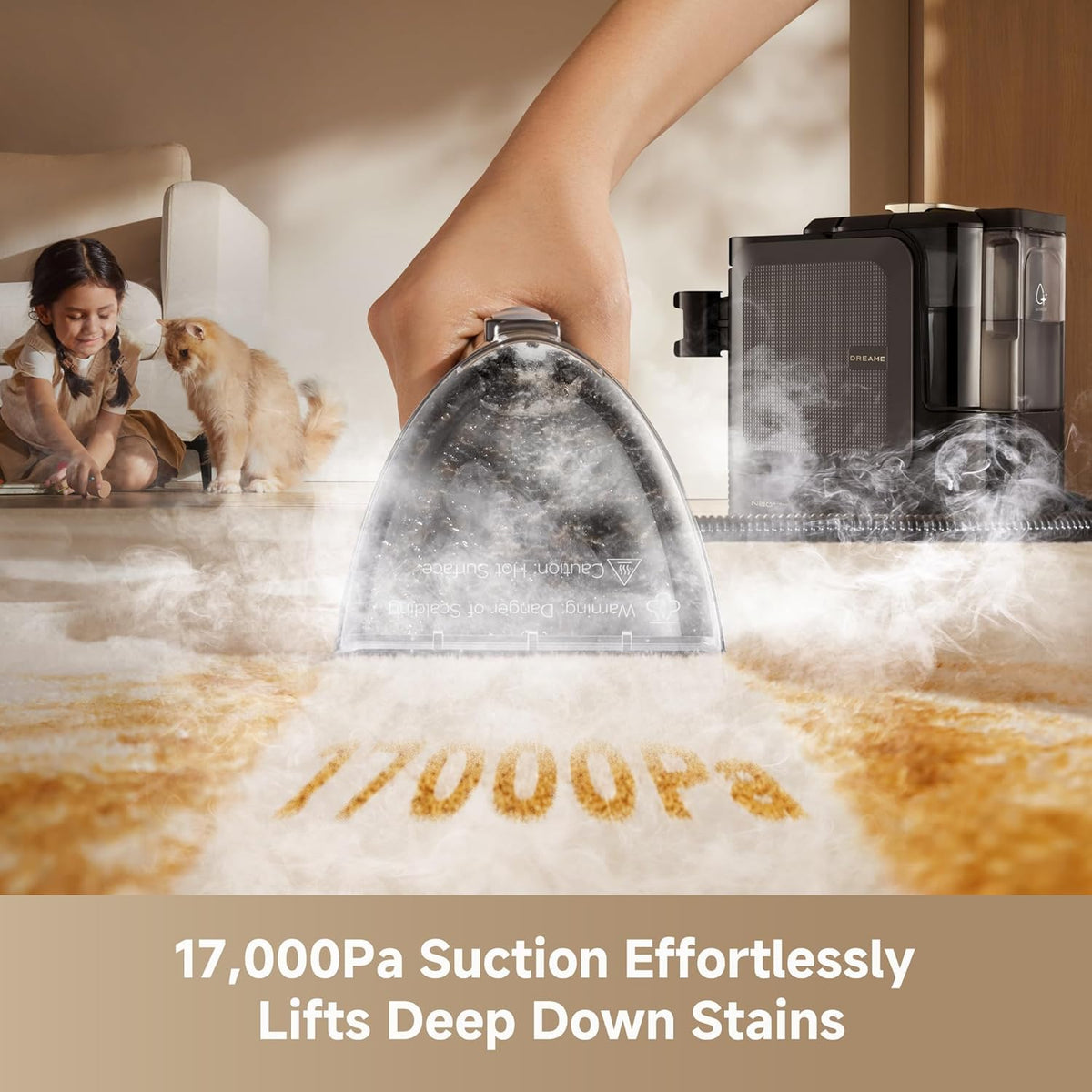 DREAME N20 Steam Carpet Cleaner Machine with Steam & Hot Water Wash | Portable Upholstery Cleaner with Self Cleaning, 17Kpa Suction, Perfect for Pet, Car, Auto, Carpet, Rug, Auto-Mix Solution