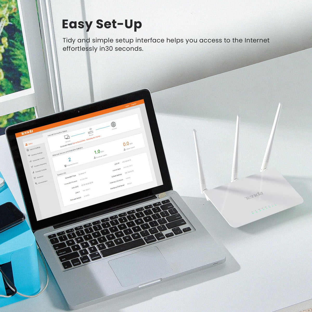 Tenda F3 300Mbps Wi-Fi Router, Easy Setup, WPS Button, Parental Control, Bandwidth Control, Wi-Fi Schedule, with 3 * 5dBi High Power External Antennas (White, N300 F3)