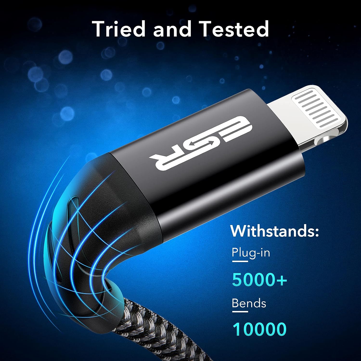 ESR USB C to Lightning Cable, 10 ft (3 m), MFi-Certified, Braided Nylon Power Delivery Fast Charging for iPhone 14/14 Plus/14 Pro/14 Pro Max, iPhone 13/12/11/X/8 Series Type-C Chargers, Black