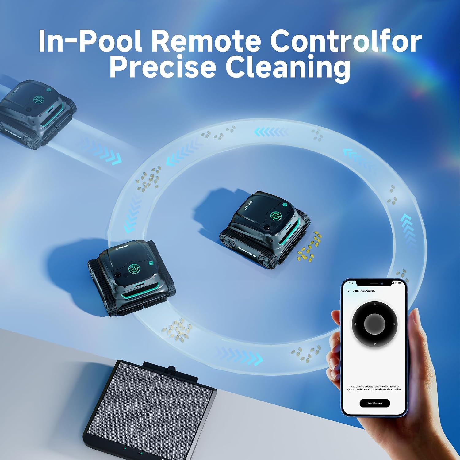 WYBOT S2 Solar Pool Vacuum Cleaner, Smart Auto Parking, Dual Charging Modes, 3D Adsorption System, Brushless Motor, App Control, for In-Ground Pools up to 3,229 Sq.Ft, Black & Green