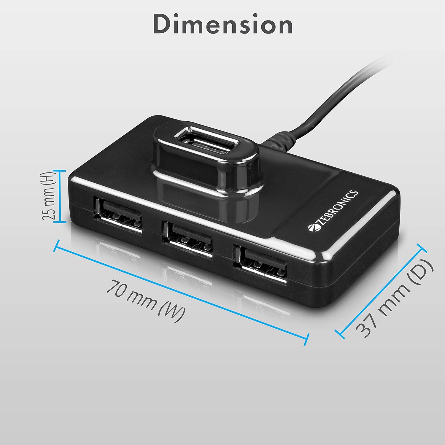 ZEBRONICS Zeb-100HB 4 Ports USB Hub for Laptop, PC Computers, Plug & Play, Backward Compatible - Black