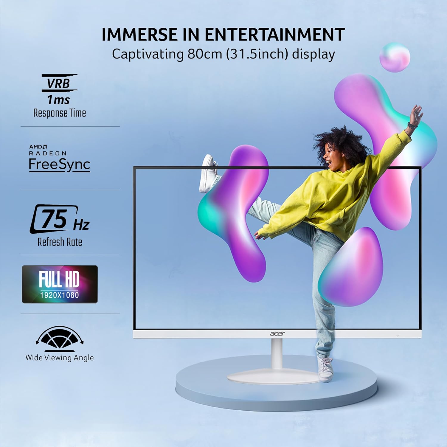 acer SA322Q 31.5 Inch Full HD 1920x1080 IPS Ultra-Slim (7.2mm) Backlit LED Monitor I 75Hz Refresh I 1 MS VRB Response I AMD Free Sync I 1xHDMI 1xVGA I Stereo Speakers I Eye Care Features I White