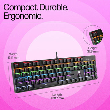 HP GK320 Wired Full Size RGB Backlight Mechanical Gaming Keyboard, 4 LED Indicators, Mechanical Switches, Double Injection Key Caps, and Windows Lock Key