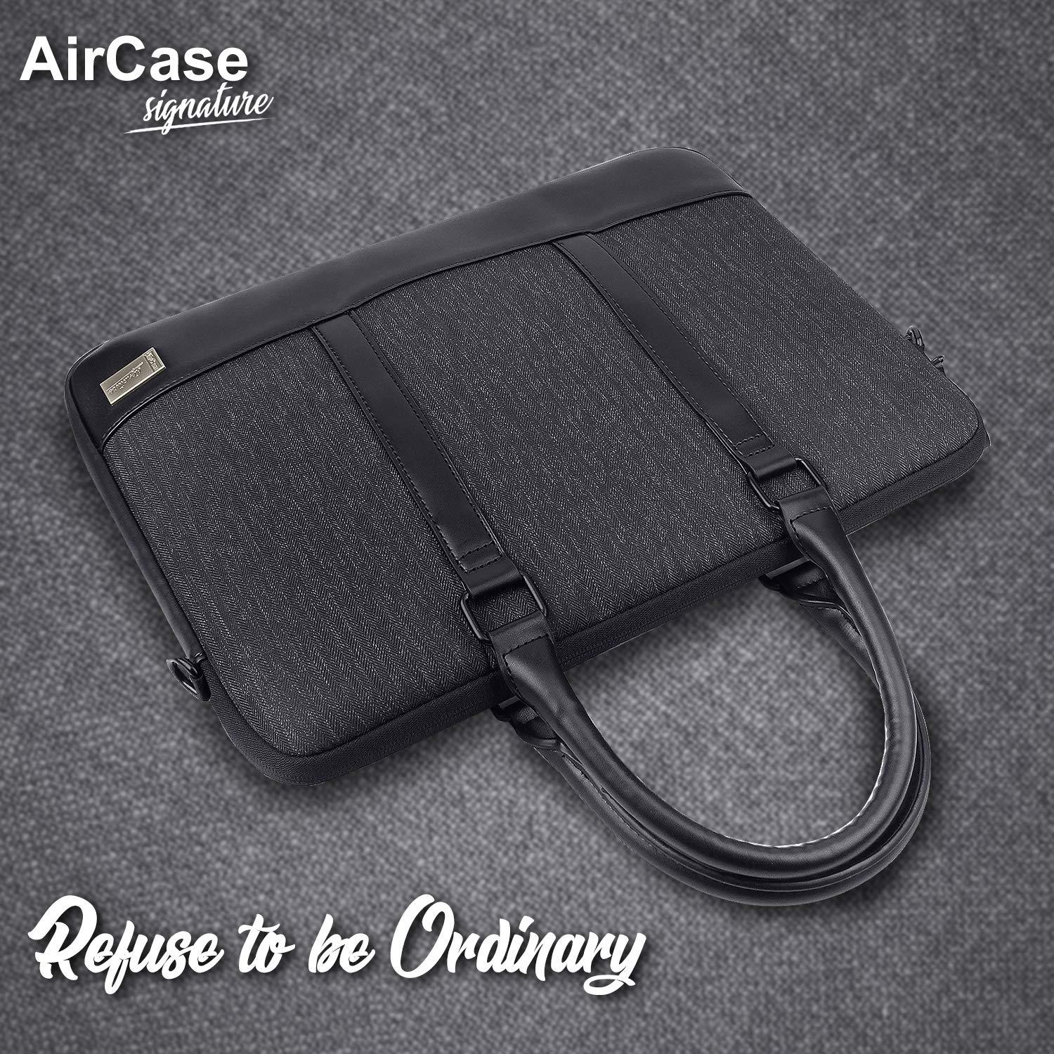 AirCase Polyester Signature CS65-13/33.02cm/14"/35.56cm/35.56cm Designer Laptop Messenger Bag, Premium, Water Resistant, for Office, Men and Women (Black)