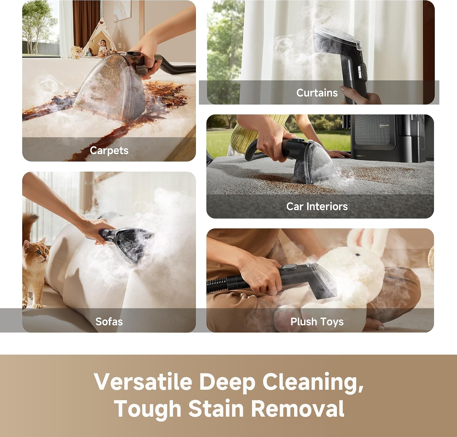 DREAME N20 Steam Carpet Cleaner Machine with Steam & Hot Water Wash | Portable Upholstery Cleaner with Self Cleaning, 17Kpa Suction, Perfect for Pet, Car, Auto, Carpet, Rug, Auto-Mix Solution