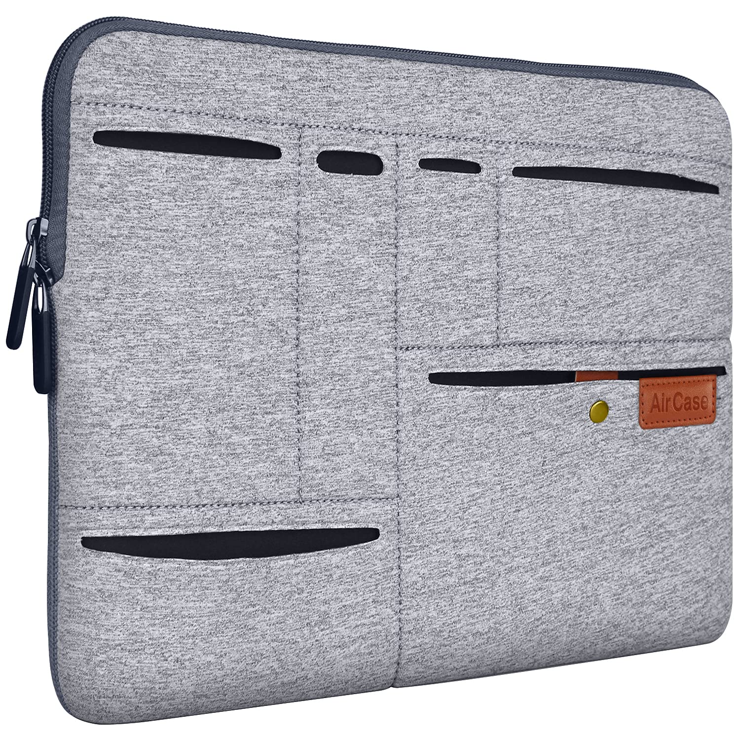AirCase Protective Laptop Bag Sleeve with Pockets fits Upto 15.6" Laptop/MacBook, Wrinkle Free, Padded, Waterproof Light Neoprene case Cover Pouch, for Laptops, Men & Women, Grey- 6 Months Warranty