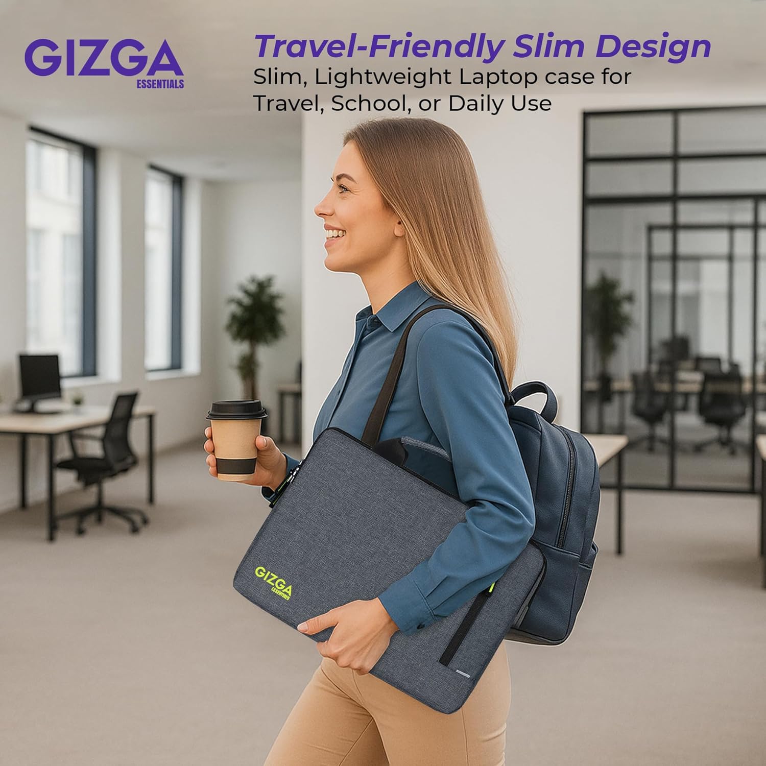 Gizga Essentials 15.6 Inch Laptop Sleeve Case Cover Pouch Bag with Handle & Front Pocket| Slim & Water-Resistant Nylon Fabric with Shockproof Foam Padding, Soft Lining & Premium Zipper Closure (Grey)