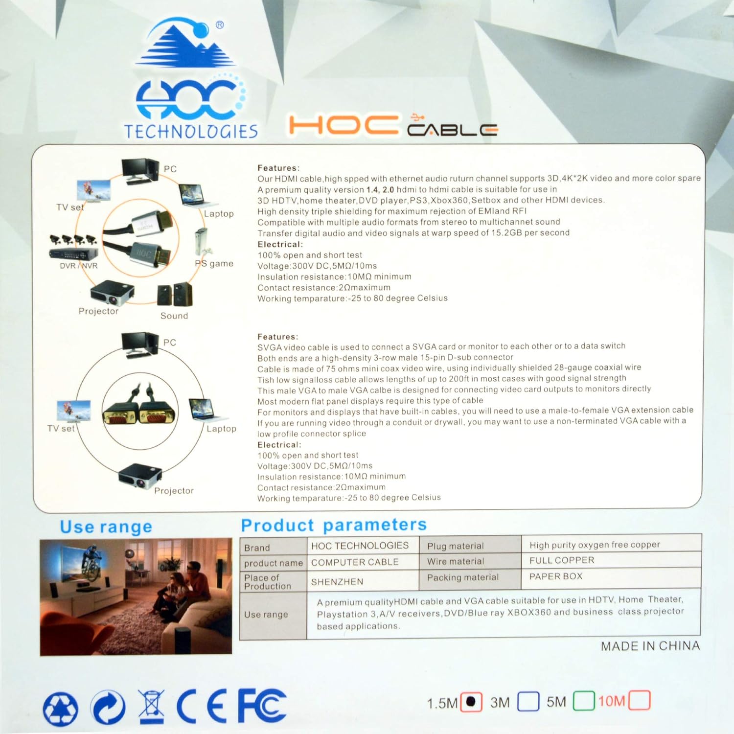 HOC HHO3-10L High Speed HDMI Cable 32.8 Feet or 10 Meter Supports Ethernet 3D 4K Video and Audio Return Channel ARC Outer Layer Aluminium Black