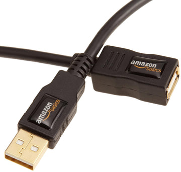AmazonBasics USB 2.0 Extension Cable - A-Male to A-Female for Personal Computer, Printer - 9.8 Feet (3 Meters, Black, Gold ), 10-Pack