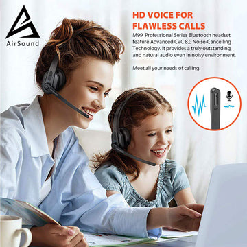 AirSound M99 Pro Bluetooth V5.0 Wireless Headset | Flexible Microphone, for Conference Calls, 24 Hr Talk Time, CVC 8.0 Noise-Cancelling On-Ear for Office Business Online Meeting, Call Centre.