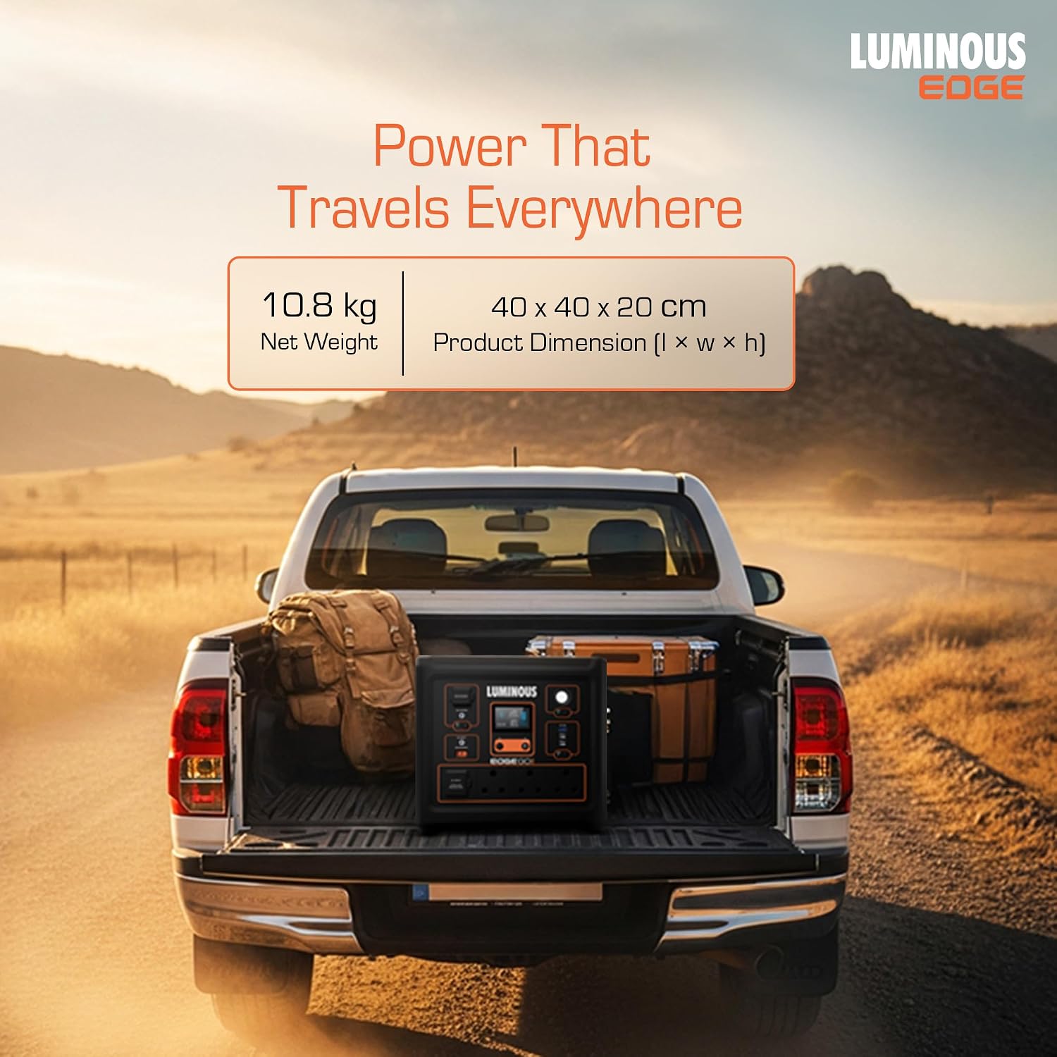 Luminous Edge Go P1200 Portable Power Station| Emergency Light, 50 mins backup on full load, Power upto 6 devices with 864Wh LiFePO4 Battery 10 Yrs Life| 1000W AC Output, 05 Years Replacement Warranty