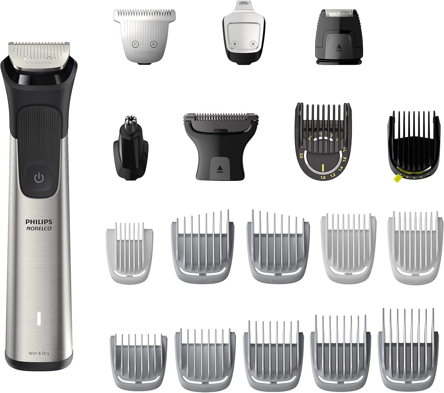 Philips Norelco Multigroom Series 9000-21 Piece Men's Grooming Kit for Beard, Body, face, Nose, Ear Hair Trimmer w/Premium Storage case, MG9510/60