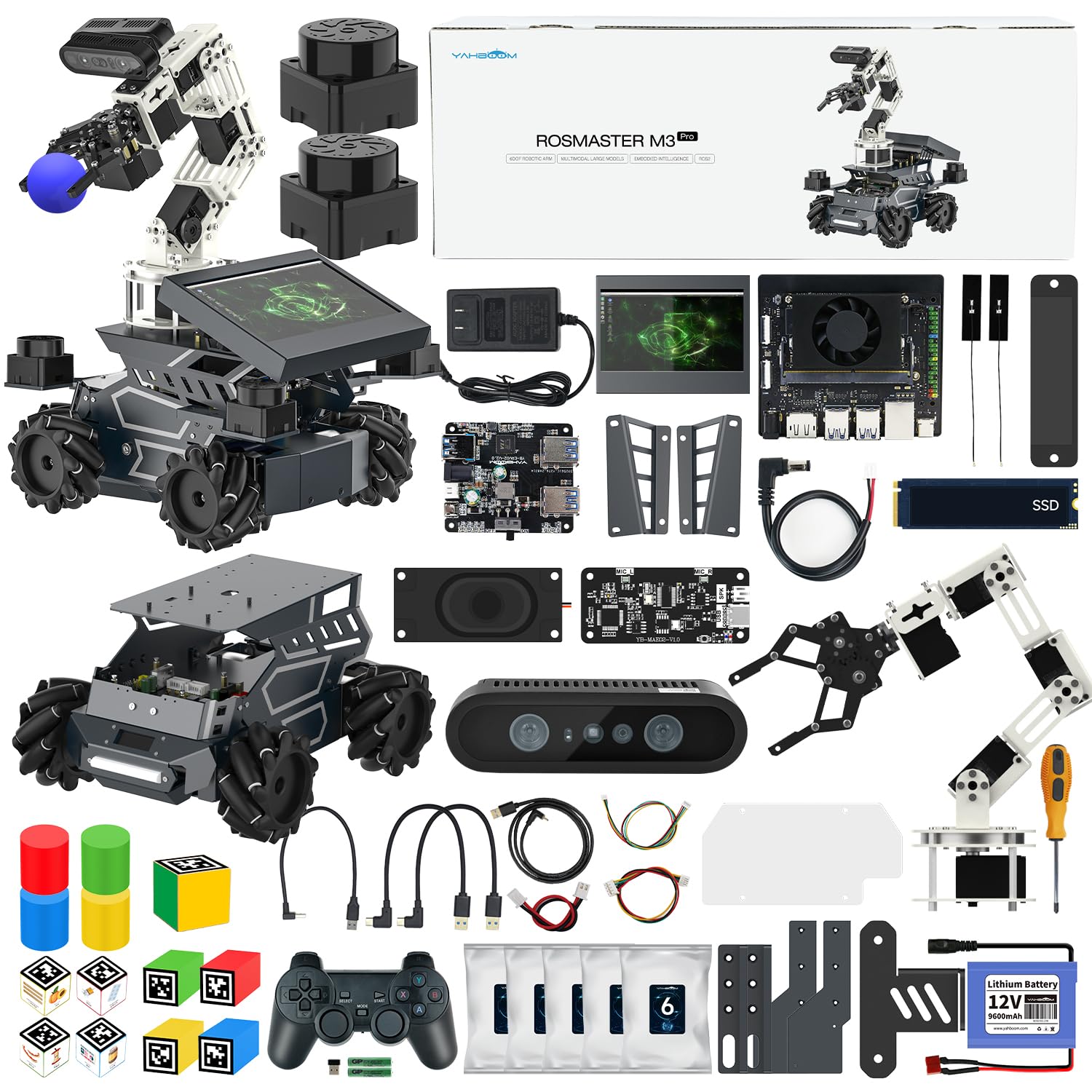 Yahboom ROSMASTER M3 Pro ROS2 Robot with Mecanum Wheel Support Multimodal AI Large Model, AI Voice Interaction, Vision Recognition(7-inch Display Optional) (Without Display-Orin Nano 8GB Ver)